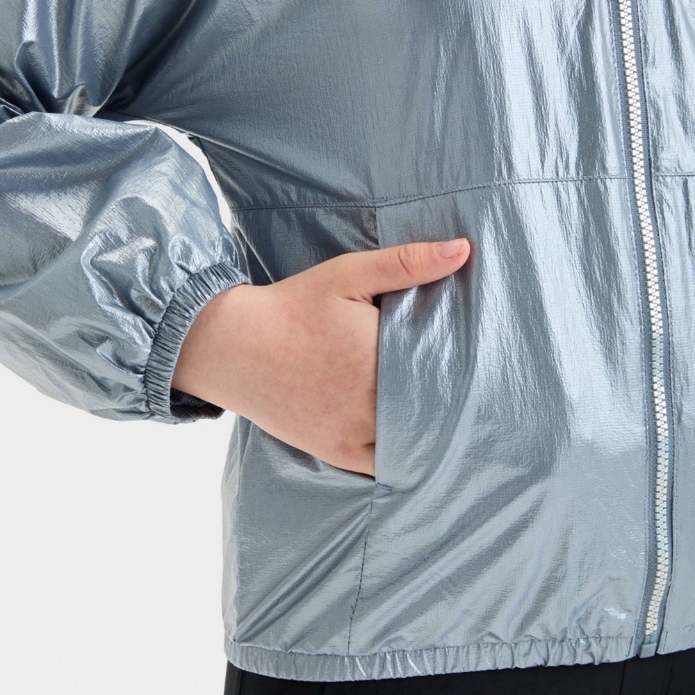 All In Motion Metallic Blue Holographic Windbreaker Jacket Girls XL 16 - Picture 3 of 16